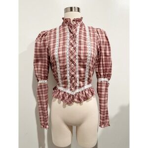 Byer California Vintage Maroon Plaid Blouse Size Medium Prairie/ Countryside